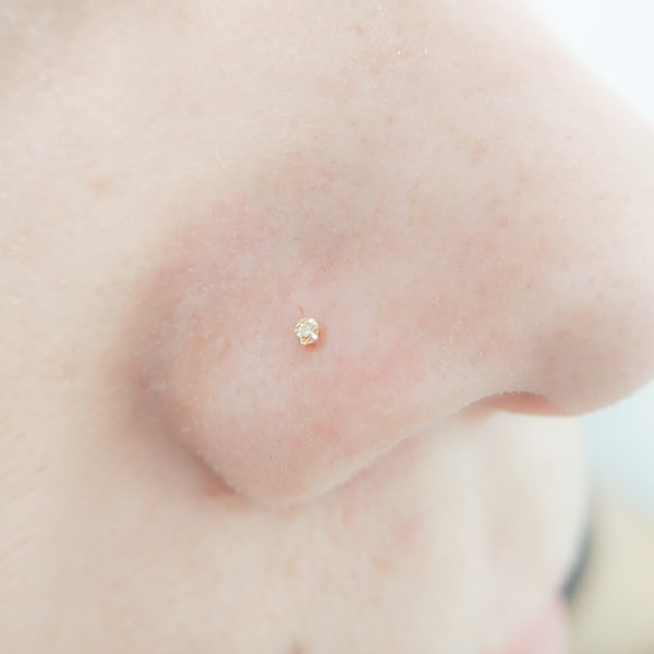 Tiny Nose Stud 22 gauge Sterling Silver Peach CZ Stone- 1 mm Nose Stud- Citrine Nose Stud- Colorful Nose Studs- Nose Jewelry- Mini Nose Stud