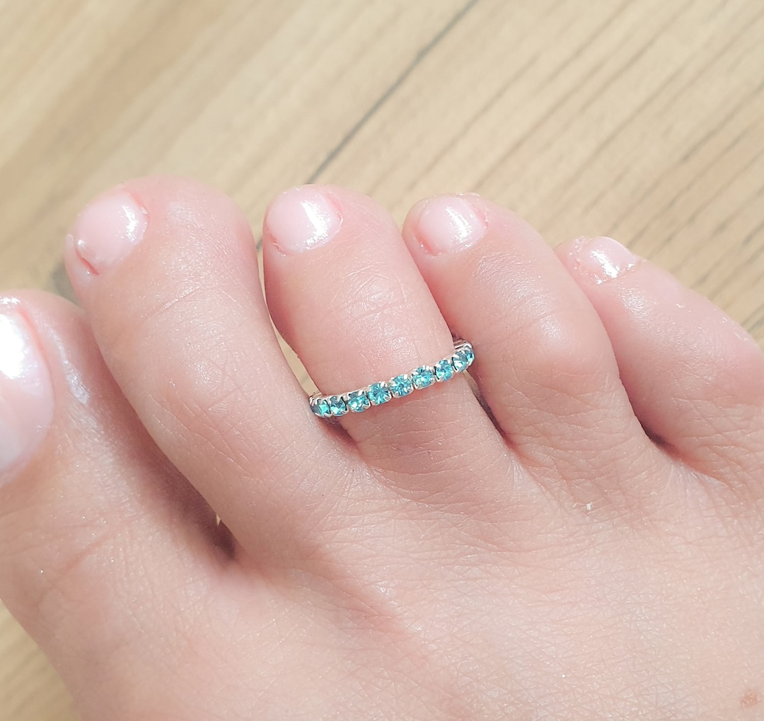 Elastic Toe Ring Crystal Spring Toe Ring Stretchy Blue Diamonds Toe