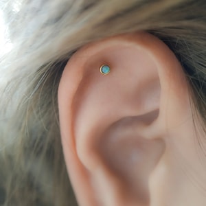 Piercing a elica piatta in opale, vite per labret piatta in opale, orecchino con filettatura per labret, piercing per elica, labret da 16 g, 6 mm, 8 mm