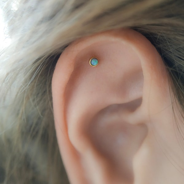 Flat back Opal Helix Piercing, Flat Labret Screw Opal Helix,Helix Labret Threader Earring,Helix Piercing,16g labret 6mm 8mm