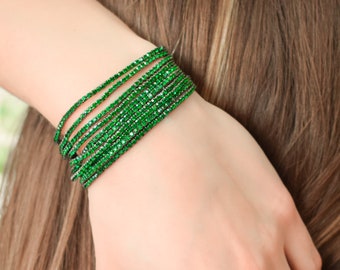 Elastic Stacking Bracelets Set - Green Bracelets - Bracelets for Women - Bracelets for Stacking - Set of Bracelets - Crystal Bracelets