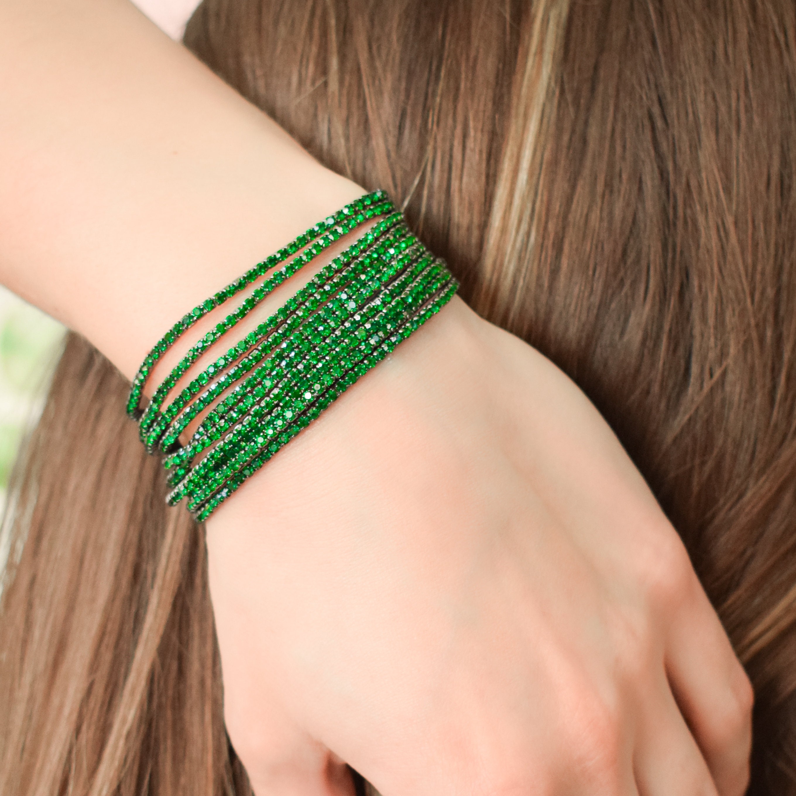 Upcycled Designer Mixed Bead Stacking Bracelets Greens