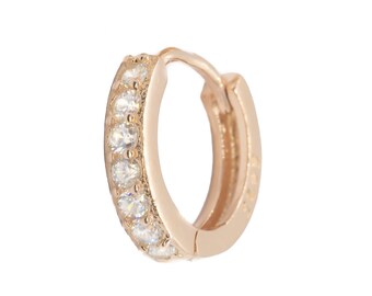 Rose Gold Helix Earring-Rose Gold Cartilage Earring-Rose Gold Helix Hoop-Diamond Rose Gold Helix-CZ piercing helix