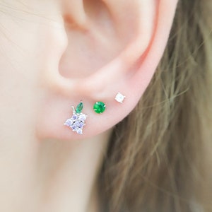 Mismatched Stud Earrings Gold Tiny Set of 3 - Colorful Studs Set - Stud Earrings Pack - Green Purple Earrings Studs