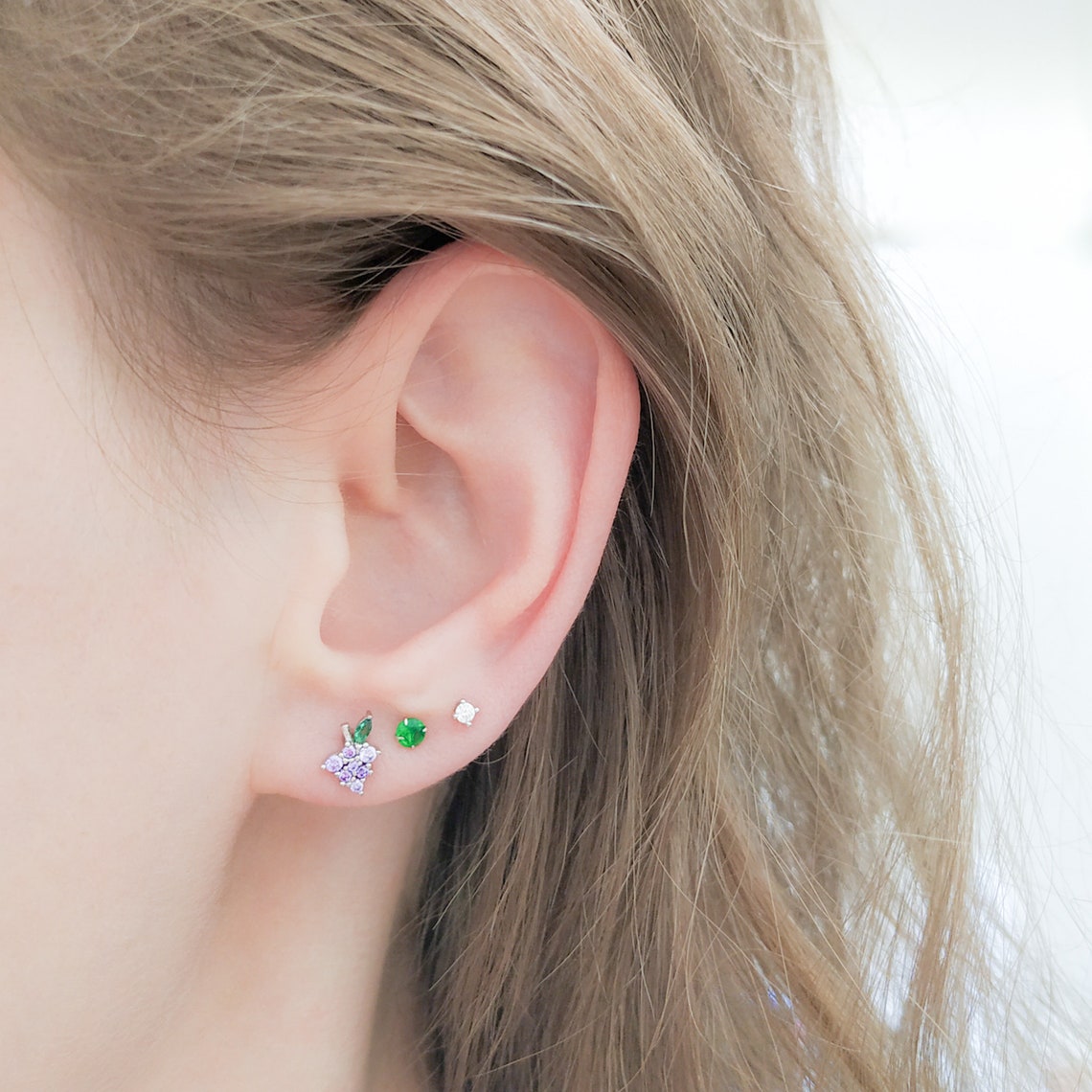 Mismatched Stud Earrings Gold Tiny Set of 3 Colorful Studs Etsy