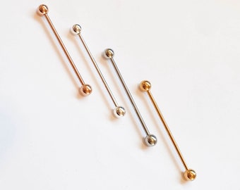 Silver Industrial Barbell - Silver Industrial Barbell Piercing 14g 35mm 316L Surgical Steel - Industrial Barbell Earring