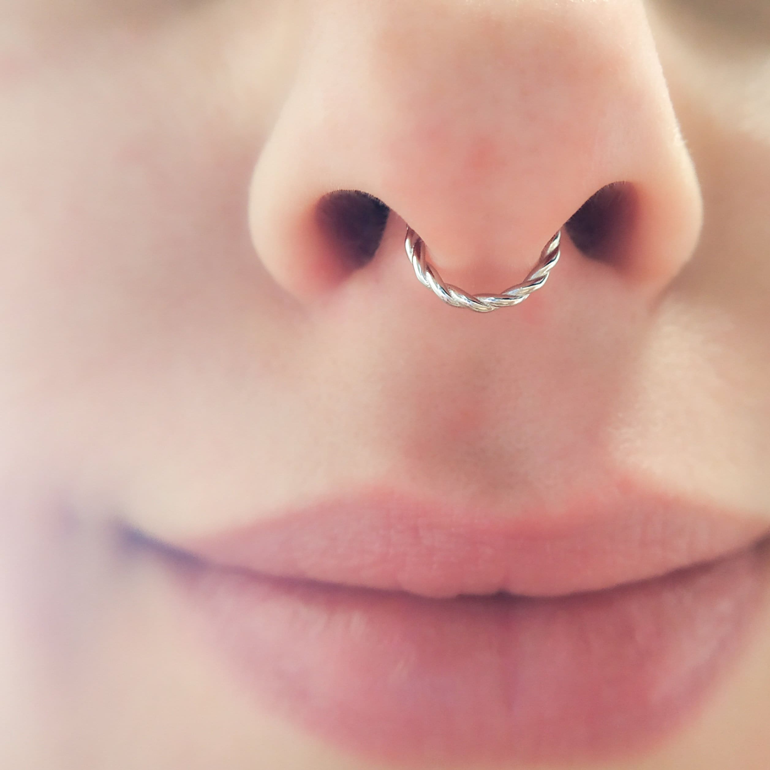 Hoop Piercing, Septum Ring, Septum Clicker Ring, Twisted Metal
