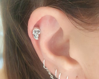 Örhänge med skallespiral - broskörhänge i sterlingsilver - 18g punkskelettbroskörhänge för män och kvinnor - rockgotisk piercingörhänge