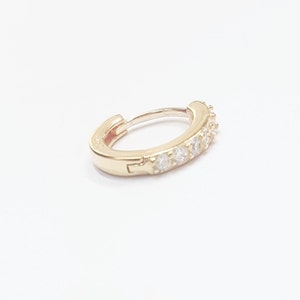 Gold Cartilage Earring-Gold Helix Earring-Gold Helix Hoop-Diamond Gold Helix-CZ piercing Helix-Gold Hex