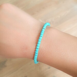 Small Turquoise Bracelet Beaded Bracelets Stretch Bohemian Handmade Jewelry 4mm Genuine Turquoise Beach Wedding