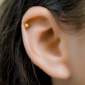 Diamond Cartilage Stud Earring-Helix Earring-Cartilage Earring-Helix Stud-Helix-CZ Piercing Helix-Screw Back Earring