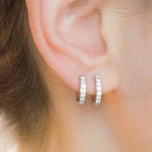 Huggie Hoop Earrings - Huggie Earrings - Huggie Earrings Silver - Huggie Earrings Gold CZ - Pave Clicker Hoop Earrings