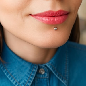 Set of 3 Fake Eyebrow Stud Fake Lip Labret Studs Balls Stick On Non-Piercing Body Jewelry Fake Skin Piercing Silver color