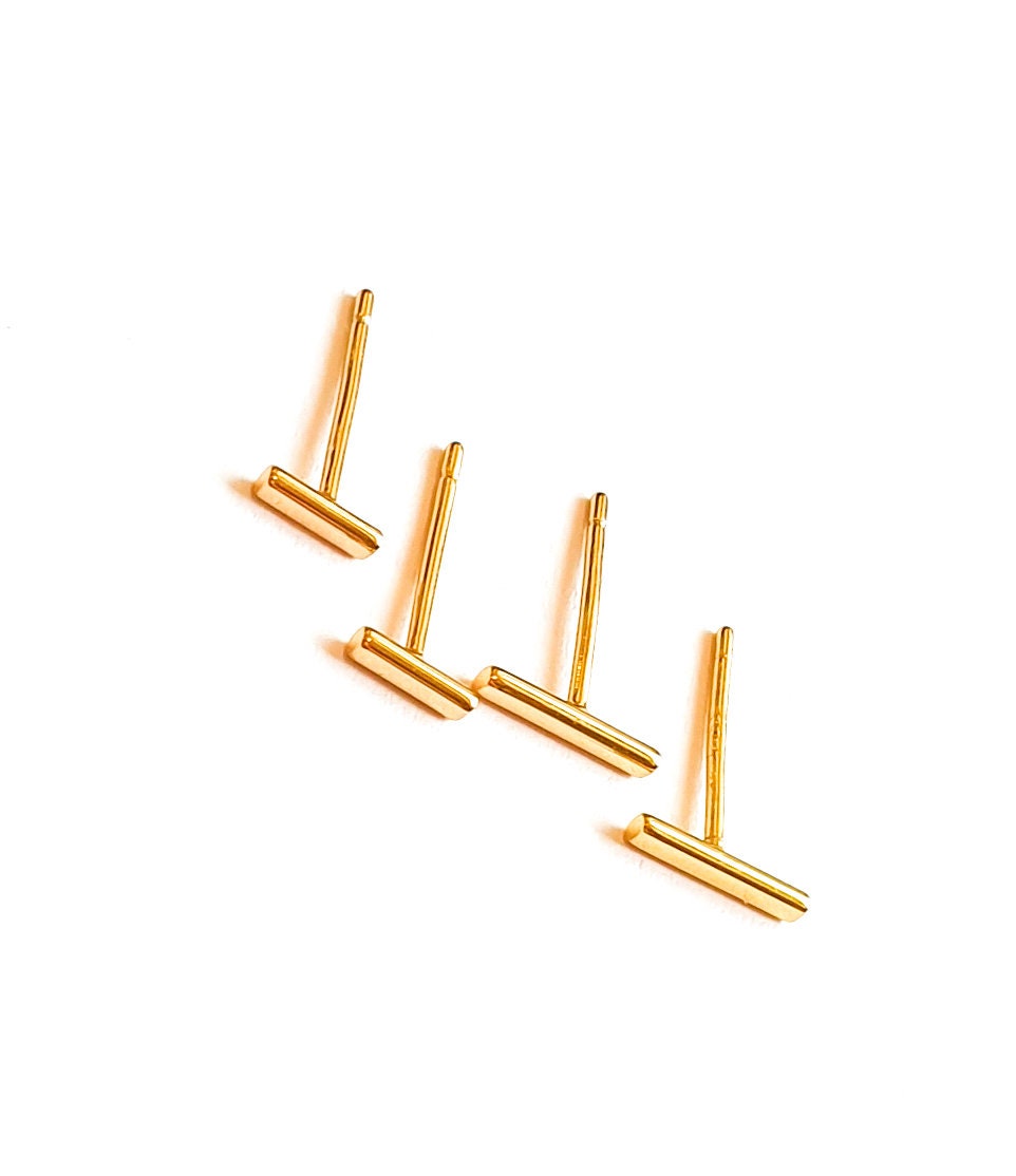 TT Stainless Steel Flat 5mm Clear CZ Square Stud Earrings (Gold, Pair) ES05J