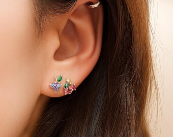 Trauben Ohrstecker - Trauben Ohrringe - Trauben Schmuck - Trauben CZ Kristalle Ohrringe - Lila Zirkonia Obst Silber Gold Roségold Ohrstecker