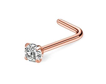 Nose Stud Rose Gold - 1.5mm CZ Rose Gold Nose Stud - Diamond Nose Stud - 22g Nose Stud - Tiny Nose Stud-Nose Piercing
