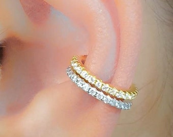 Tour d'oreilles en cz - Boucles d'oreilles dorées - Boucles d'oreilles en argent - Or rose - Boucle d'oreille sans piercing - Conque Boucle d'oreille - Fausse conque