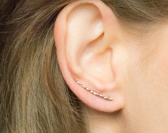 Rose Gold Ear Climber Earrings-Rose Gold Climber Earrings-Rose Gold Ear Climbers-Rose Gold Bar Earrings-Rose Gold Jewelry