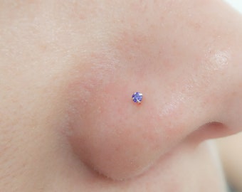 Tiny Nose Stud 22g Sterling Silver Purple CZ Stone- 1 mm Silver Nose Stud- Purple Nose Stud- Nose Jewelry- Mini Colorful Nose Stud