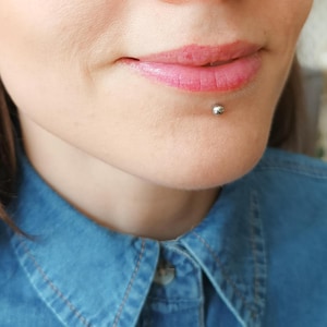 Set of 3 Fake Eyebrow Stud Fake Lip Labret Studs Balls Stick On Non-Piercing Body Jewelry Fake Skin Piercing Silver color