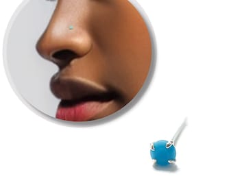 Nose Stud - Tiny Turquoise Nose Stud - 24g Bone Nose Stud - Silver Nose Stud - 2mm Tuquoise Dot Nose Stud 24 gauge