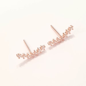 Pendientes de oro rosa - Pendientes de oro rosa - Pendientes de oro rosa con forma curva - Pendientes pequeños de oro rosa con forma de trepador - Pendientes de barra curva - Pendientes pequeños con forma de trepador