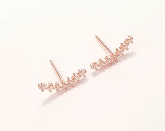 Rose Gold Stud Oorbellen-Rose Gold Studs-Gebogen Stud Oorbellen-Rose Gold Kleine Klimmer Oorbellen-Gebogen Bar Studs -Tiny Climber Oorbellen