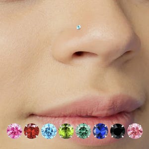 Light Blue Nose Stud Silver 1.5 mm CZ - Nose Stud 24g - Super Tiny Nose Stud - Nose Piercing - L Shaped Nose Stud Blue Teal Red Green Pink