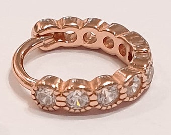 Helix Earring-Rose Gold Helix-Rose Gold CZ Helix Hoop Earring-Rose Gold Cartilage Piercing-Cartilage Jewelry-Diamonds Hex Earring
