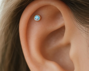 Piercing de hélix con ópalo de rosca plana, labret plano de rosca con ópalo para hélix, pendiente labret de rosca para hélix, piercing de hélix, labret de 16 g de 6 mm y 8 mm
