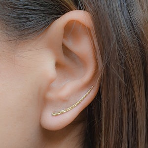 Gold Ear Climber Earrings-Climber Earrings-Ear Climbers-Bar Earrings-Rose Sterling Silver Climber Earrings
