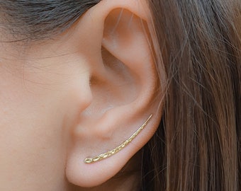 Gold Ear Climber Earrings-Climber Earrings-Ear Climbers-Bar Earrings-Rose Sterling Silver Climber Earrings