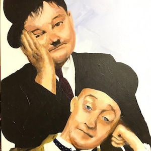 Stampa d'arte figurativa. Regalo con stampa artistica di Stanlio e Ollio + buono regalo personalizzato gratuito