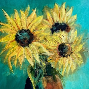 Bloem kunst afdrukken. Zonnebloemen kunstprint, cadeau + gratis gepersonaliseerde cadeaubon