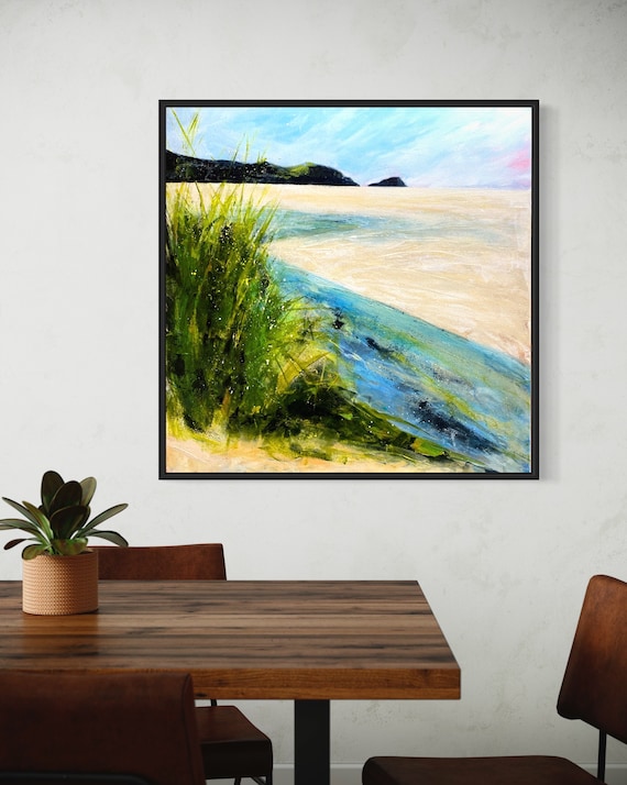 Original Framed Painting, O Vicedo Beach, Lugo, Galicia. Seascape Painting