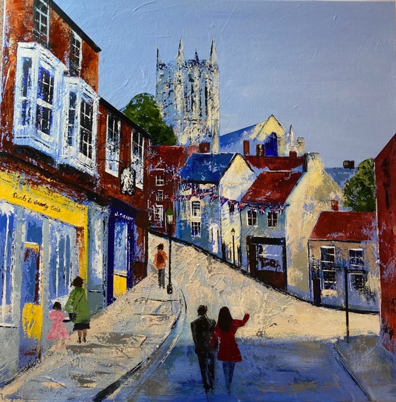Lincoln Art Print. Lincoln, England. The Strait, Lincoln print with Union Jack Flag bunting + Free personalised Gift Card