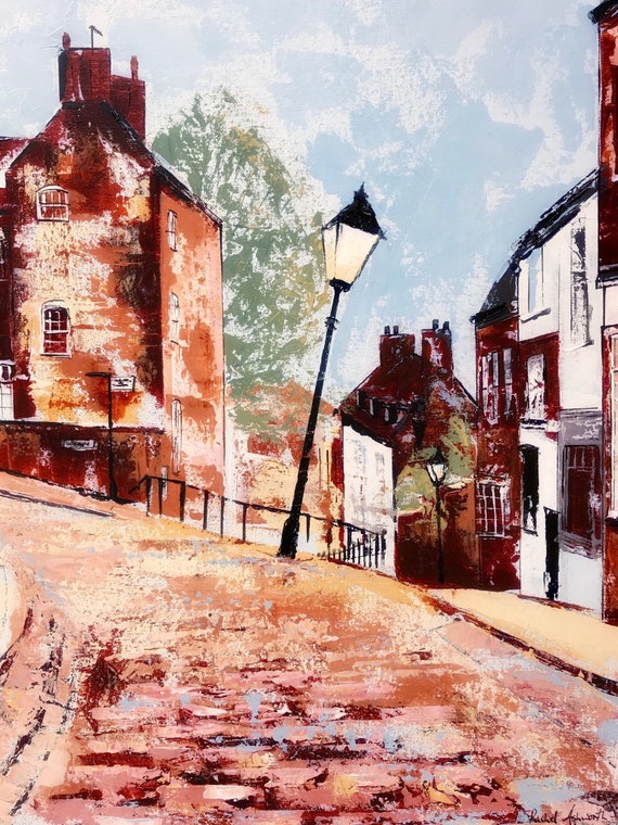 Lincoln Art Print. Steep Hill, Lincoln UK. A Giclee Print from an original Acrylic painting + Free personalised Gift Card