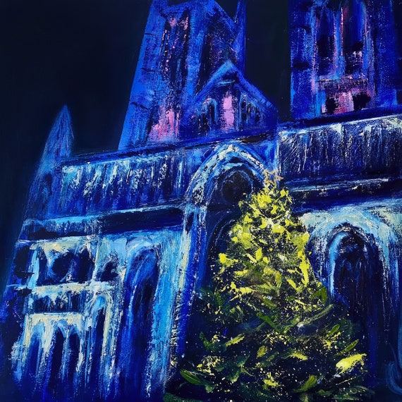 Lincoln Christmas Art Print. Cathedral Print gift + Free personalised Gift Card