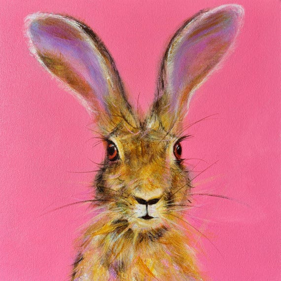 Hare Fine Art Print | Pink Hare Wall Art | Contemporary Wildlife Giclée Print | British Wildlife Artwork | YellowBelly Art
