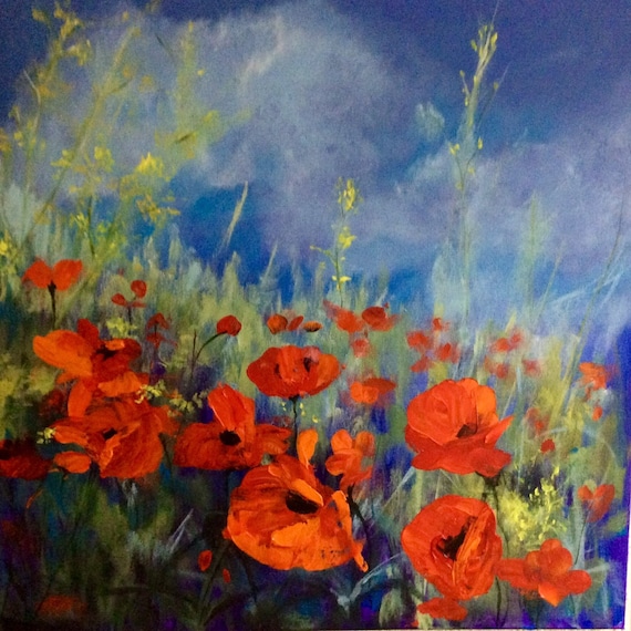 Flower Art Print, Poppies a Giclee Print from an original Acrylic painting + Free personalised Gift Card