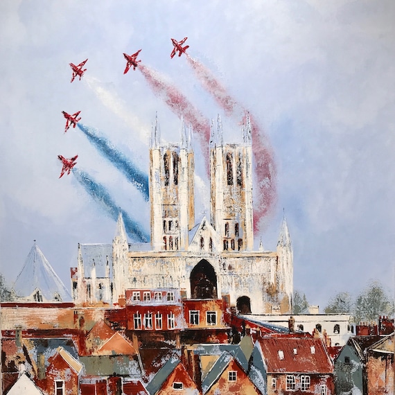 Lincoln Art Print. Red Arrows over Lincoln Cathedral Print. Lincoln Print. Red Arrows Print + Free personalised Gift Card