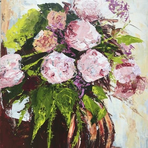 Flower Art Print, Pioenrozen in juni + Gratis gepersonaliseerde cadeaubon. Moederdag