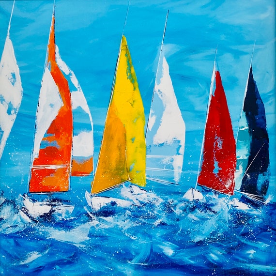 Sail away sailing boats, art print, gift + Free personalised Gift Card