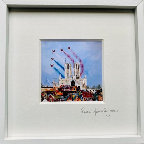 Framed Lincoln Cathedral and Red Arrows Print