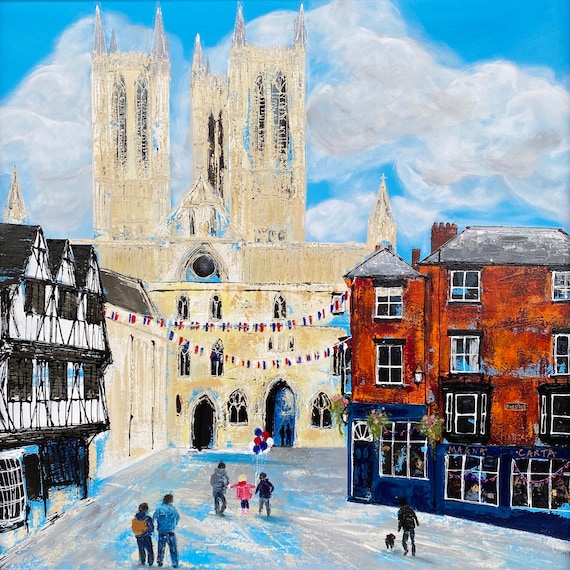 Lincoln Art Print, Lincoln Cathedral/Exchequergate Kings Coronation celebration + Free personalised Gift Card