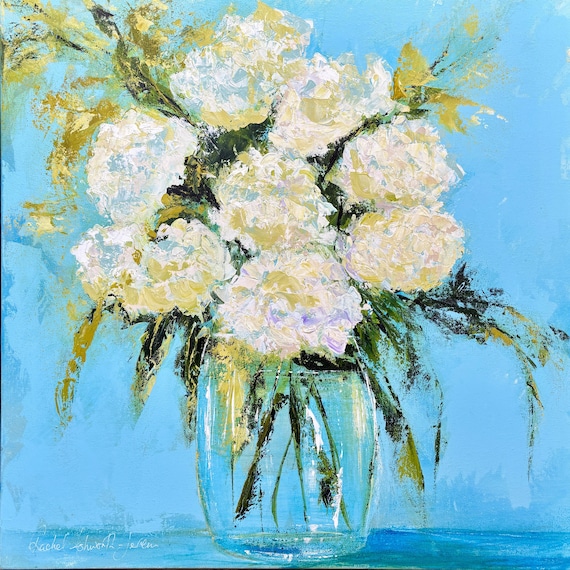 Cream Hydrangeas Print | Blue Floral Wall Art | Hydrangea Fine Art Giclée Print | Botanical Artwork | YellowBelly Art