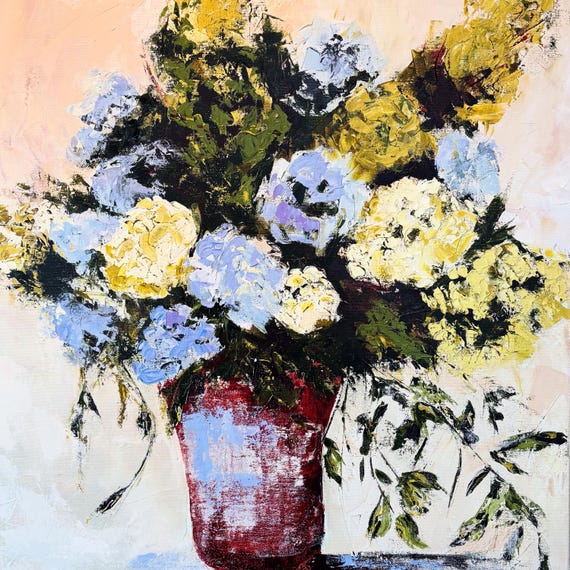 Hydrangeas in Vase Print | Cream Floral Wall Art | Fine Art Giclee Print | Botanical Artwork | YellowBelly Art