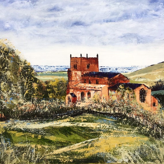 Original Framed Painting. Walesby Ramblers Church, Walesby, Lincolnshire Wolds gift + Free personalised Gift Card