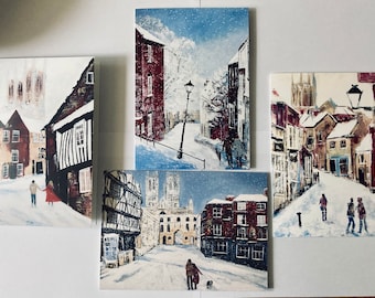 Lincoln Greeting Cards x 4 scenes. Lincoln Christmas Cards, gift.