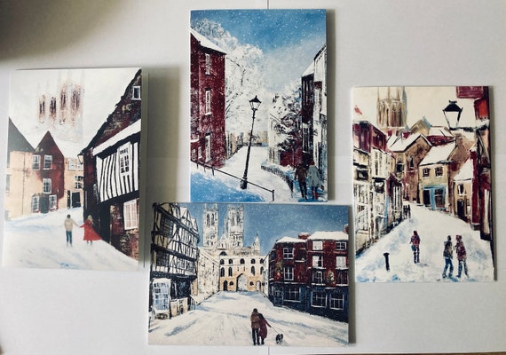 Lincoln Greeting Cards x 4 scenes. Lincoln Christmas Cards, gift.